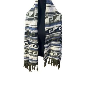 J.Jill cozy green and blue women’s sweater M wool/cotton blend with fringe